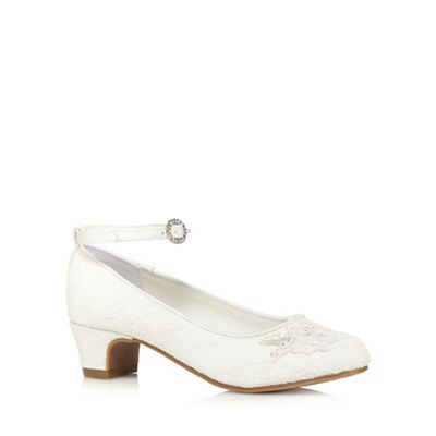 Debenhams Girls' ivory lace flower applique heeled shoes
